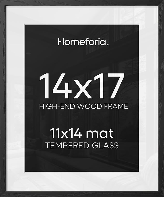Homeforia 14x17 Picture Frame Black Wood, High End Oak 14x17 Frames with Mat 11x14 Photo, 14 x 17 Wooden Poster Frame Matted to 11 by 14 Print, 17x14 Hanging Frames, Tempered Glass, Wall Kit, Set of 3