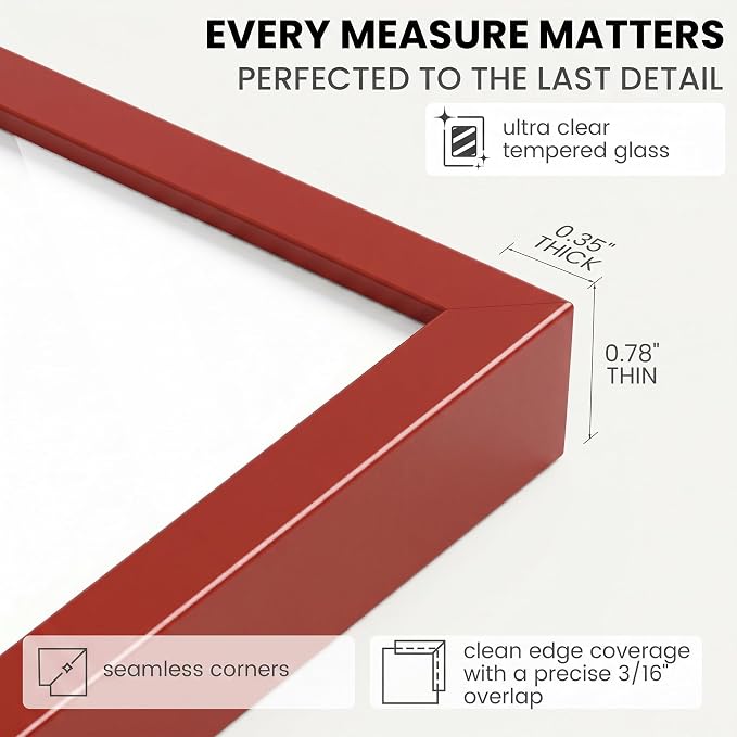 A3 Picture Frame 11.7x16.5 for A4 8.3x11.7 Photo, Aluminum Frame, Red | Sleek Metal Frame for Wall, Desk & Gift | Beveled Glass & Hardware, Minimalist