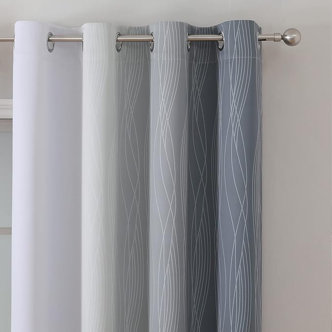 Estelar Textiler Grey and Greyish White Ombre Short Blackout Curtains 36 Inch Long, Thermal Insulated Grommet Small Half Window Drapes for Cafe/Basement/RV Camper/Kitchen, 52Wx36L, 2 Panels, Gray