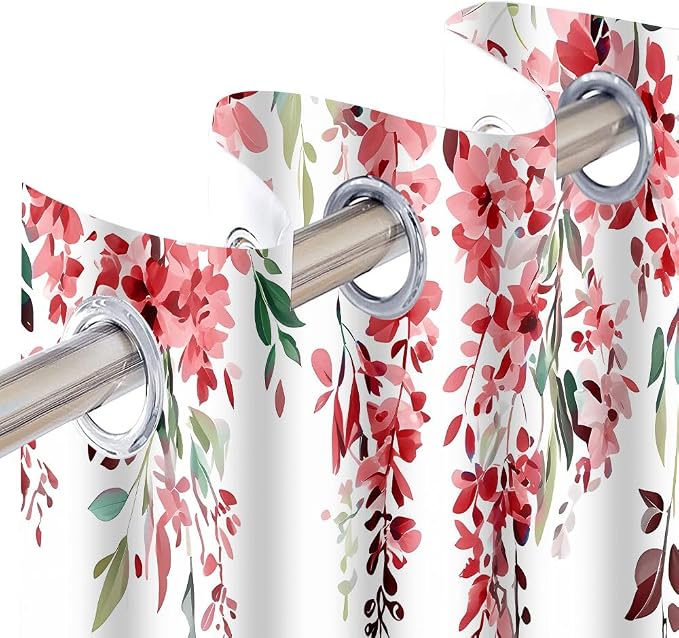Red Watercolor Floral Curtains 84 inches Long, Botanical Leaves Vine Flowers Rustic Farmhouse Curtains, Blackout Window Treatment Drapes for Bedroom Living Room 42x84inch, 2 Panels