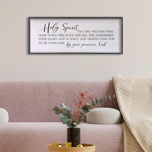 Holy Spirit You are Welcome Here Wall Decor Art 24"X10" Quote Christian Bible Verse Religious Scripture Wall Sign (Black)