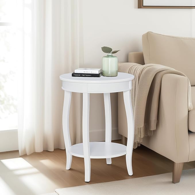 Powell Furniture Powell Round Shelf, White Table, 18" x 18" x 22" Tall