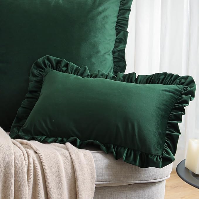 bilin gaier Velvet Dark Green 12x20 Throw Pillow Covers Set of 2,Spring Home Decor Pillow Covers with Zipper for Indoor & Outdoor Use,Rectangular Decorativeative Pillow Cases for Couch,Bed,Living Room