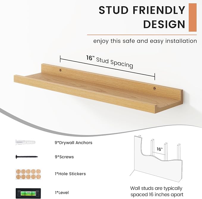 FLYJOE Floating Picture Ledge Shelves for Wall Set of 4, 24 Inch Wall Shelves with Lip Long Large Nursery Book Shelf for Toys Storage Kids Bookshelf Wall Mounted Living Room Bedroom Decor Frames