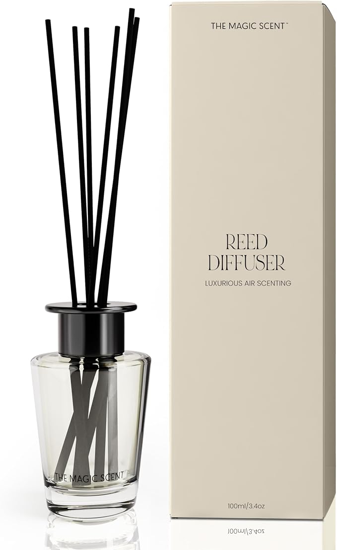 The Magic Scent Oud Wood Reed Diffuser for Home - Luxury Scent Oil with Premium Fiber Reeds for Lasting Gentle Dispersal - Natural, Toxin-Free Reed Diffuser Oil