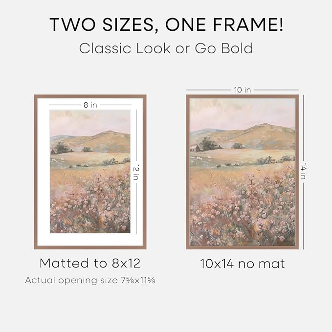 Homeforia 10x14 Picture Frame Mocha, High End Metal 10x14 Poster Frames with Mat for 8x12, 10 x 14 Mocha Frame Matted to 8 x 12 inch Photo, 10by14 Thin Hanging Frames, Tempered Glass, Wall Kit, Set of 2