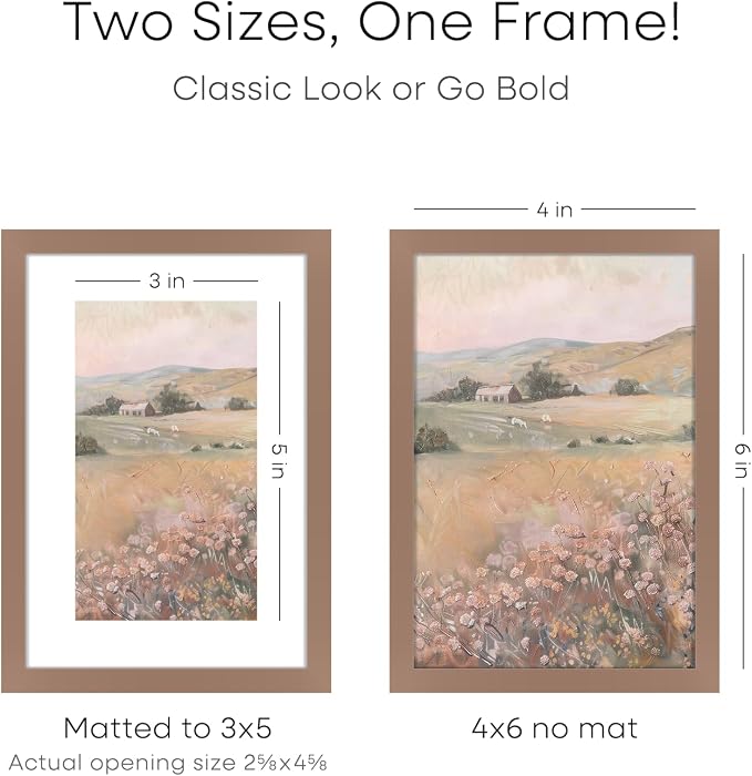 Homeforia 4x6 Picture Frame Mocha, High End Metal 4 x 6 Mocha Frames with Mat 3 x 5 for Art, 4x6 Desk Frame Matted to 3x5 inch Photo, 4 by 6 Wall or Tabletop Frames, Tempered Glass, Wall Kit, Set of 1