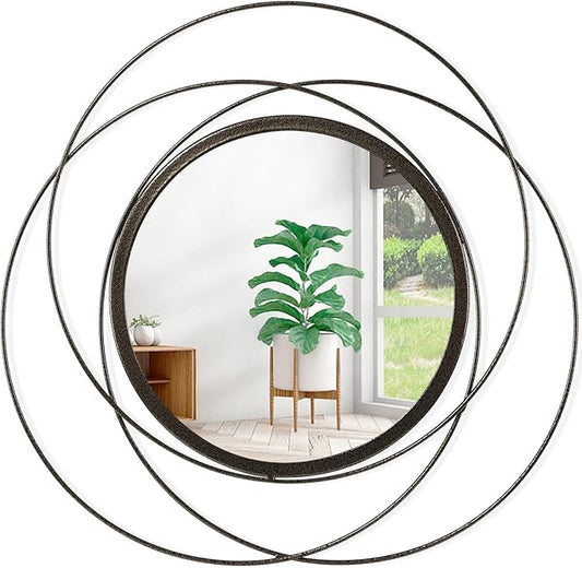 Circle Mirror Wall Decorative Metal Mirror Art Small Round Wall-Mounted Mirror Home Wall Decor for Bedroom Living Room Bathroom Entryway 16” x 16”