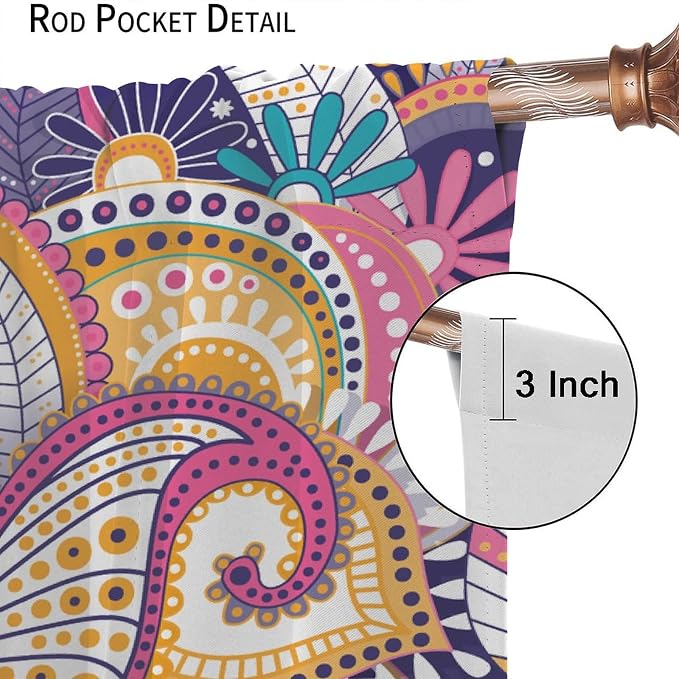 Boho Curtains, Abstract Pelis Boho Brown Vintage Floral Ethnic Tribal Blossom Print, Blackout Curtains for Bedroom Living Room84X84 Inch