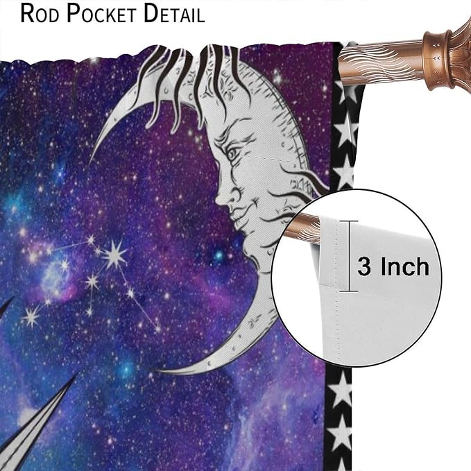 Sun Moon Blackout Curtains, Abstract Bohemian Cosmos Night Sky Galaxy Moon Sun Window Drapes, for Bedroom Living Room 55" W X 63" L