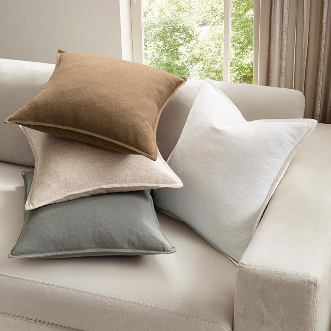MIULEE Neutral Boho Linen Decorative Pillow Covers 16x16 Inch Pack of 4 | Natural Throw Pillow Covers Soft Farmhouse Couch Pillowcases Modern Home Decors for Living Room Bed Sofa