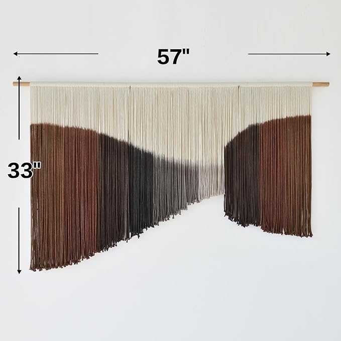 Jakalin Macrame Wall Hanging Geometric Dip Dyed Brown Red Dark Brown Boho Fiber Wall Decor for Living Room Art