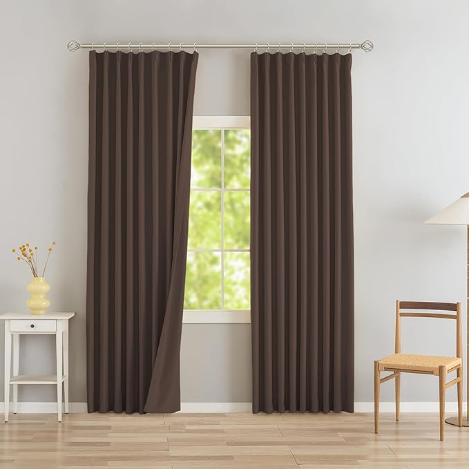 DONREN Brown Pinch Pleated Blackout Curtains with Hooks - 104 inch Length Room Darkening Thermal Insulated Window Curtain Panels for Living Room Bedroom 2 Panel 40" Wx104 L