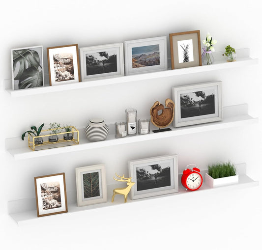 Giftgarden 47 Inch White Floating Shelves for Wall Mount, Modern Long Wood Wall Shelf Ledge for Bathroom Bedroom Living Room Kitchen Nursery Storage, Set of 3 Different Sizes