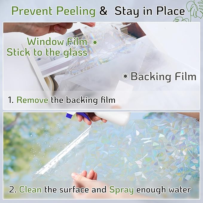 LUTE Window Privacy Film, Rainbow Window Film, 3D Decorative Stained Glass Cling, Non-Adhesive Vinyl Static Cling Removable Glass Stickers, Sun UV Blocking Decal Covering for Home, 17.5 x 118.1 inches