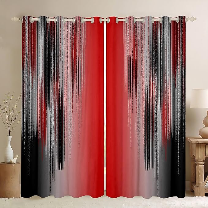 jejeloiu Red and Black Curtains for Bedroom Living Room for Kids Ombre Red Blackout Curtains (2 Panels, 52 x 84 Inch) Messy Rust Darkening Drapes Decor Abstract Art Window Treatments