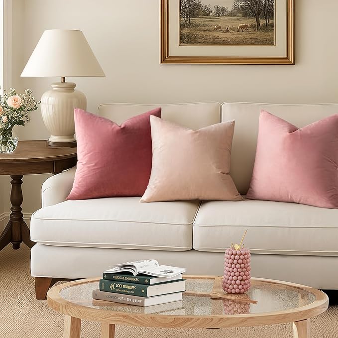 MIULEE Velvet Throw Pillow Covers 16x16 Inch, Pack of 2 - Dusty Pink, Soft Solid Decorative Pillow Covers Cushion Cases Modern Luxury Home Decor for Spring Couch Sofa Bedroom Livingroom