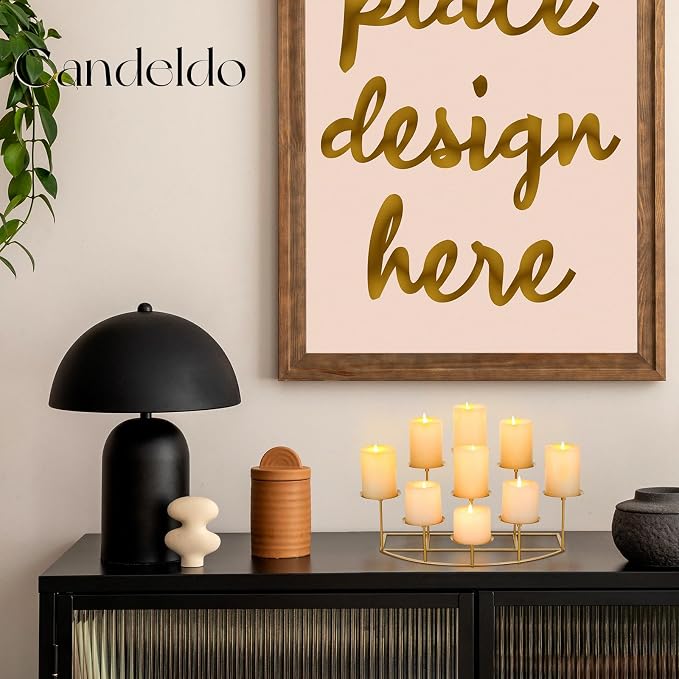 Candeldo Candle Holder for Inside Fireplace, Gold Metal Candelabra | Mantle Decor, Floor Candelabras, Table Centerpiece, Candle Stand for Pillar