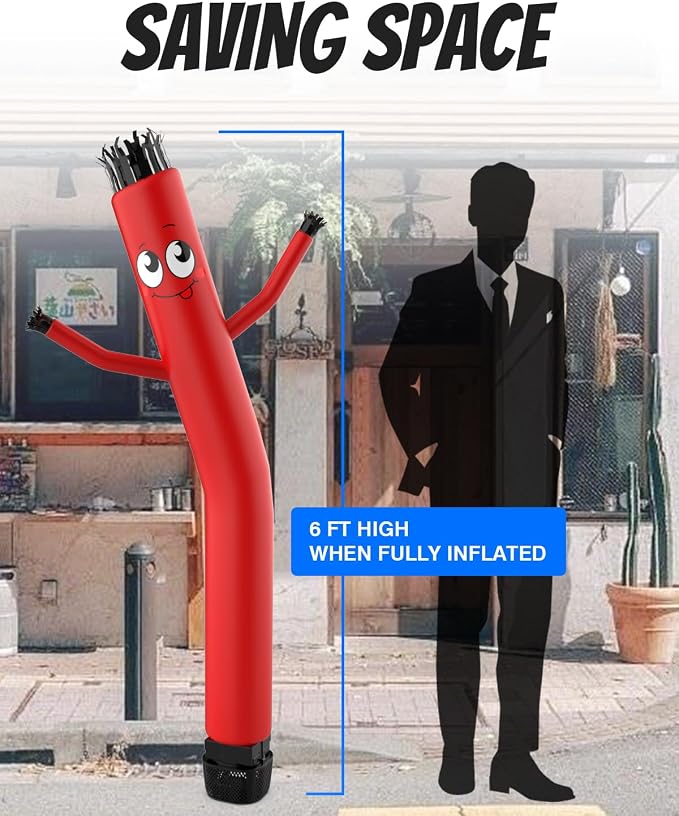Inflatable Tube Man with Blower: 6 FT Tall Dancing Inflatable Tube Guy for Outdoor Decoration with Mini Blower Fan, for Mall Opening, Business Advertising, and Events (RED)