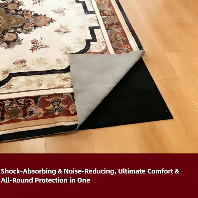 Non-Slip Rug Pad 9x12 ft,1/4" Thick, Non Skid Rug Pads for Hardwood Floors and Carpet, Extra Thick Area Rug Gripper, 100% Waterproof Felt and Rubber Rug Mat