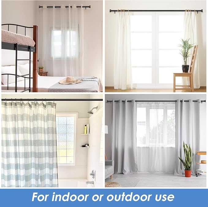 Curtain Rod, Black Curtain Rods for Windows 30 to 48 inches, 1" Diameter Decorative Adjustable Curtain Rod with Brackets for Room Divider, Bedroom, Living room, Kitchen, Bathroom,Black