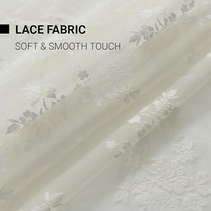 Kotile Ivory Lace Curtains 96 Inches Long - Country Floral Vintage Lace Window Curtains for Living Room, Premium Scalloped Floral Sheer Lace Curtain Panels, 52 x 96 Inch, 2 Panels, Ivory/Cream