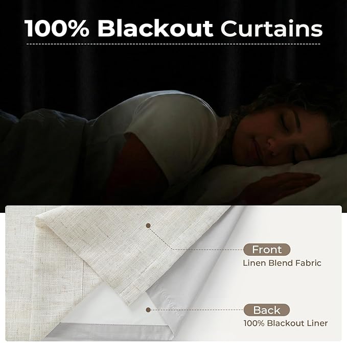 CAPALOCA Pinch Pleated Curtains Blackout, Linen Blackout Curtains 120 inches Long 2 Panels Set for Bedroom, Thermal Insulated Pinch Pleated Drapes for Living Room, 40" W x 120" L (Pack of 2), Natural