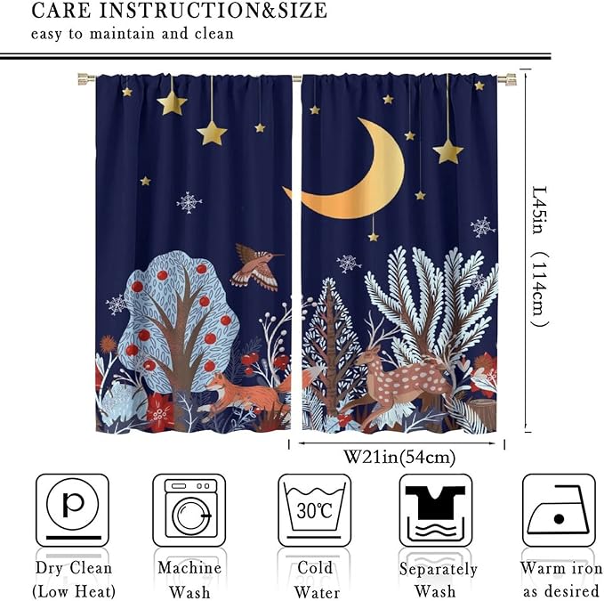 YCness Rustic Animal Curtains, Wild Forest Animal Bear Fox Deer Kids Window Treatments for Living Room Bedroom, Farmhouse Woodland Blackout Drapes 2 Panel Sets, 42x45 Inch, Style-6