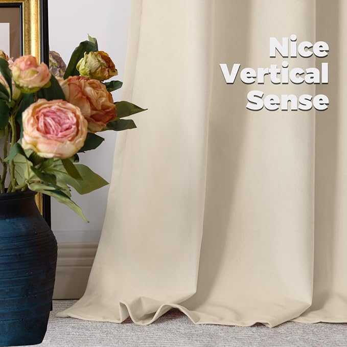 BGment Cream Beige Velvet Curtains 120 Inch for Bedroom, Thick Thermal Insulated Room Darkening Curtains Noise Reduce Back Tab and Rod Pocket Window Panels for Living Room, 2 Panels, 52 x 120 Inch