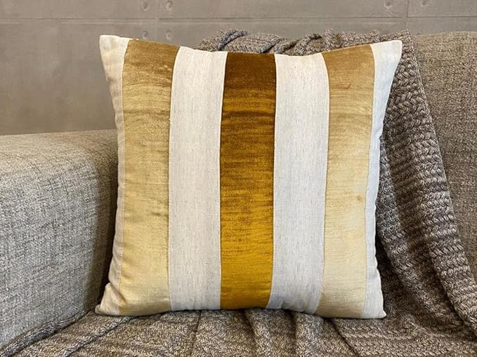 The HomeCentric Striped Decorative Throw Pillow Covers 26" x 26" | Modern Velvet Cushion Cover | Patchwork Gold Pillowcases for Couch, Sofa, Bed, or Living Room - Velvet Band Gold