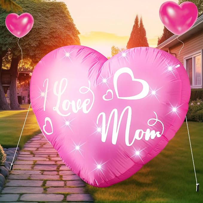 VIHOSE 4.2 ft Mother's Day Inflatables Decoration I Love Mom Blow up Decor Heart LED Lights Inflatable Decor for Outdoor Yard Garden Lawn Decoration Mom Gifts Party Supplies