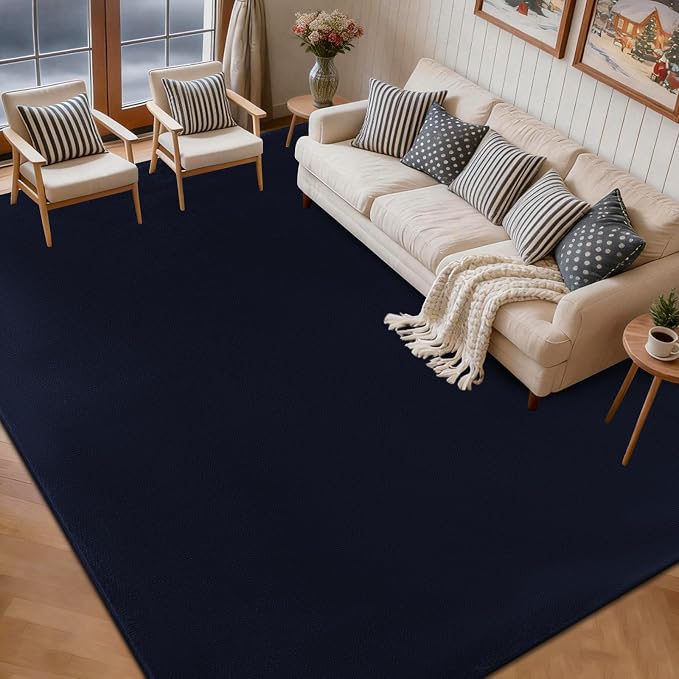 qulint 4x6 Modern Rug for Boys Room, Navy Blue Rug for Living Room Bedroom Soft Washable Thickened Memory-Foam Indoor Carpet, Minimalist Solid Non Slip Carpet for Kid Nursery Kitchen Home Decor