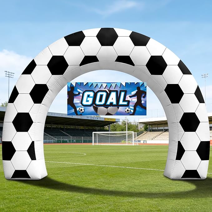 8FT Giant Soccer Inflatable Arch, Match Day Viewing Party Decorations for Fans, Soccer Sports Tournament Game Day Photo Backdrop with 1 Blower, 2 Banners & 3 LED Lights, Birthday Party Blow-Up Decor