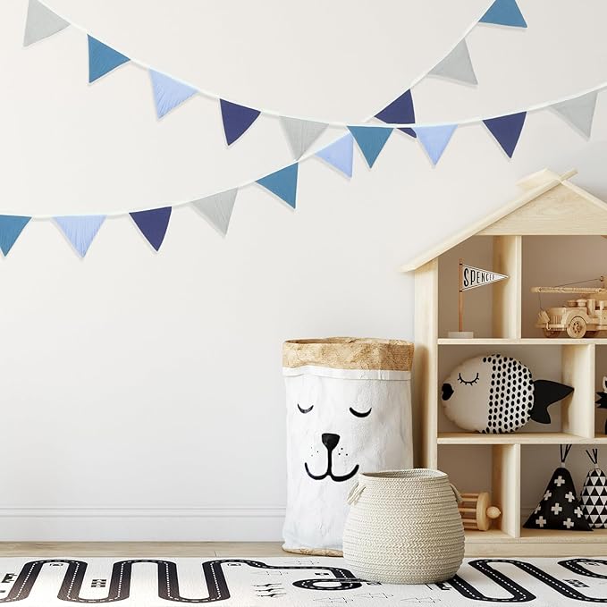 Oudain 2 Pcs Pennant Banner Flags Nursery Garland Triangle Bunting Flags Playroom Wall Decor Banner for Nursery Baby Shower Birthday Boho Wedding Party Event, Each 7.75 ft(Bright Color)
