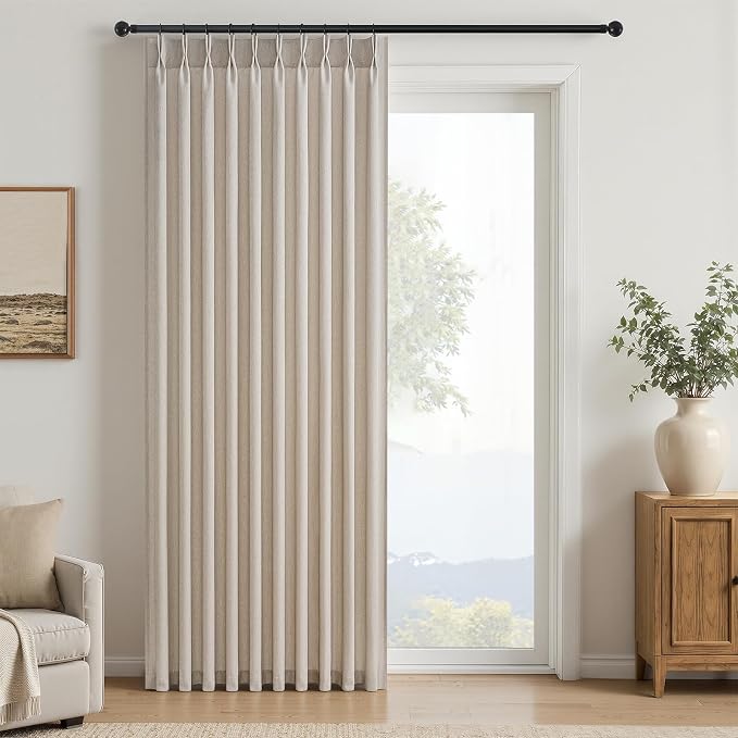 96 Inches Long Pinch Pleated Semi Sheer Curtains,Natural Linen Blended Light Filtering Window Curtains 96 Length for Living Room Bedroom Pinch Pleat Drapes with Hooks 1 Panels 60" Wx96 L