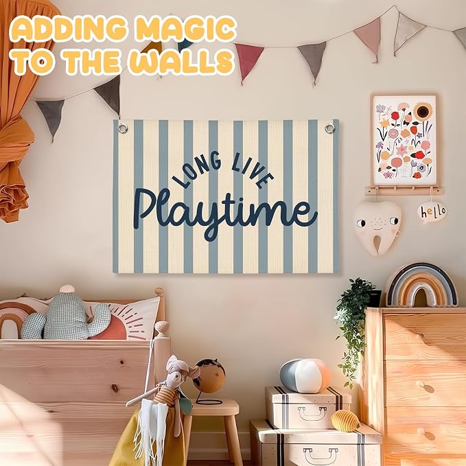 Playroom Wall Decor, Long Live Playtime Linen Canvas Banner, Toddler Playroom Decor Kids Room Nursery Wall Decor for Toddler Boys Toy Room Bedroom, 30x20 Inch