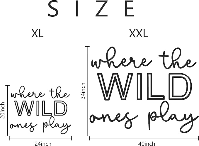 Playroom Wall Decor, 40“ XXL Where The Wild Ones Play Nursery Sign Wooden Wall Art Decoration for Kids Toddler Room Decor Boys and Girls Home Bedroom Word Sign (Wood - Natual Color)
