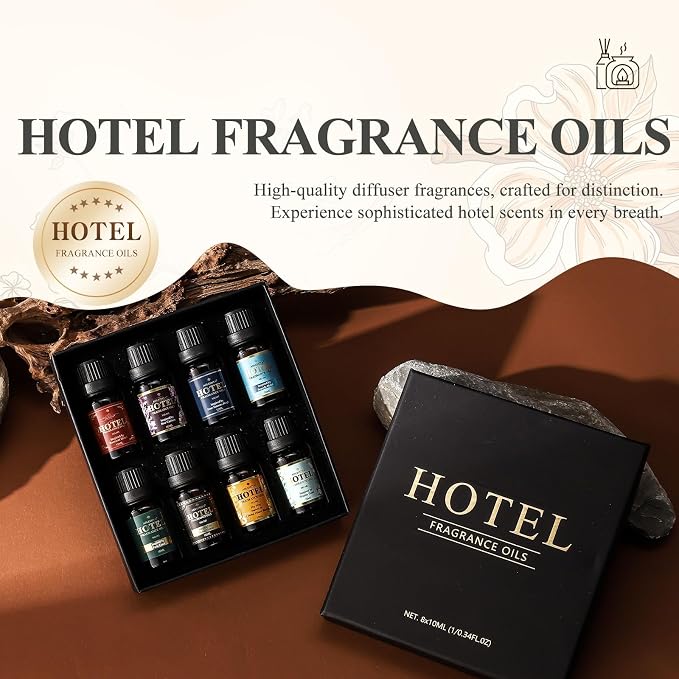 Hotel Diffuser Oil Gift Set - Inspired by 5-Star Hotel Fragrance Oil Set - My Way, White Tea,Baccarat,Four Seasons,Dubai,Beachfront Villa,Paris Coast