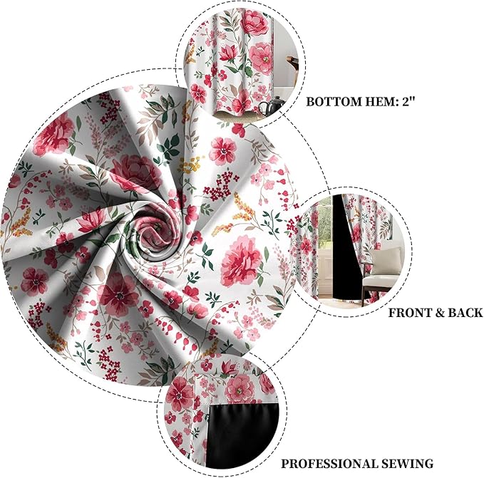 Renaiss Leaf Curtains Green Leaves Print Blackout Window Curtains for Bedroom Botanical Plants Grommet Top Room Darkening Window Drapes for Living Room 53W x 108L Inch Two Panel Set