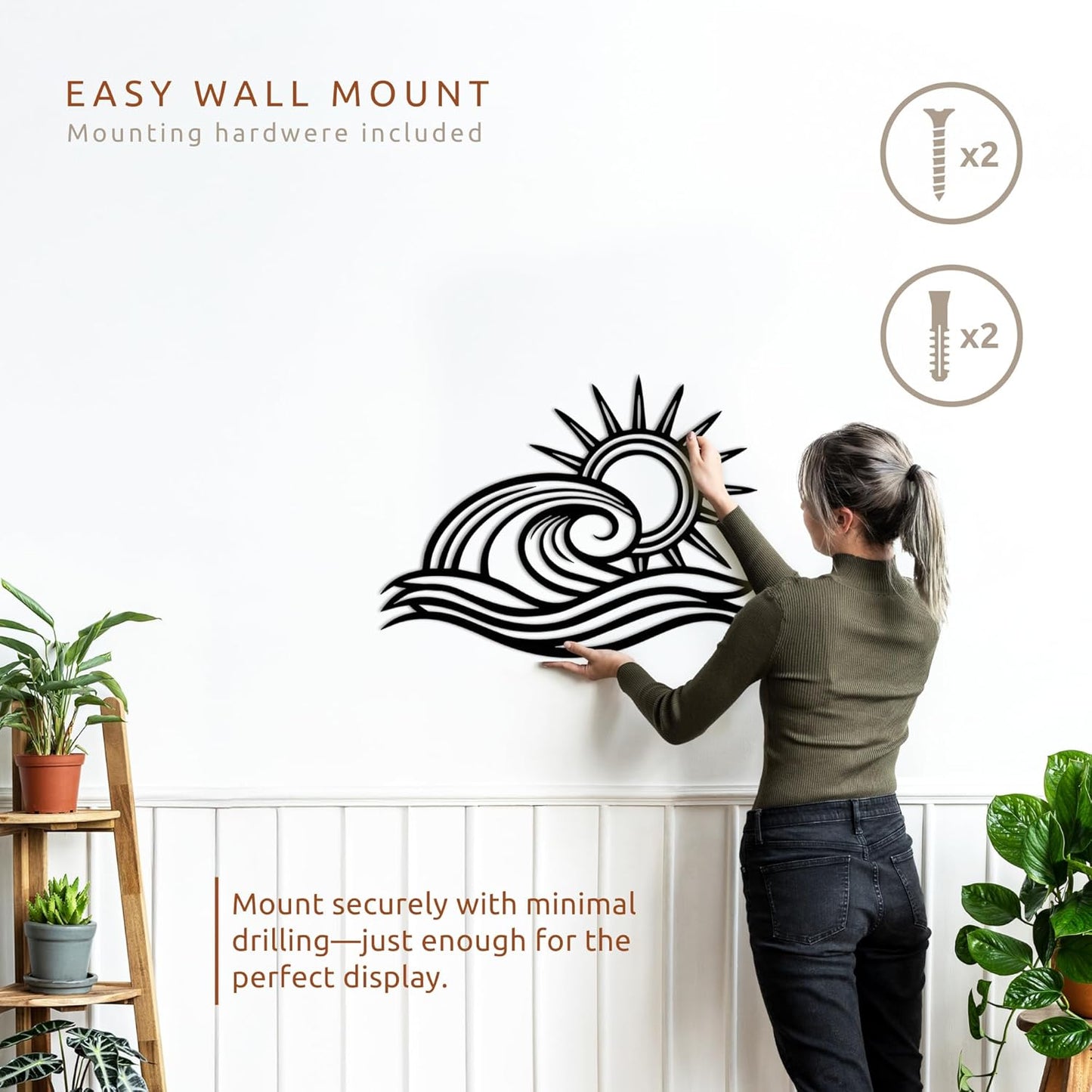 Wita Home Ocean Wave Metal Wall Art, Sun Beach Decor, Coastal Large Wall Sculpture for Home, Indoor/Outdoor Use, Nautical Wall Hanging, Eye-Catching Addition to Living Room (Black, 32 x 19 inches)