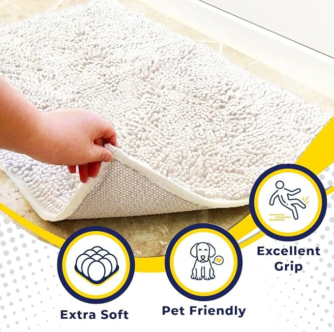 Muddy Mat® | Super Water Absorbent Door Mat Indoor, Microfiber Quick Dry Chenille Entryway Rug, Slip Resistant Front Door Mat, Indoor Mats for Entryway, Machine Washable Pet Rug, White 36" x 120"