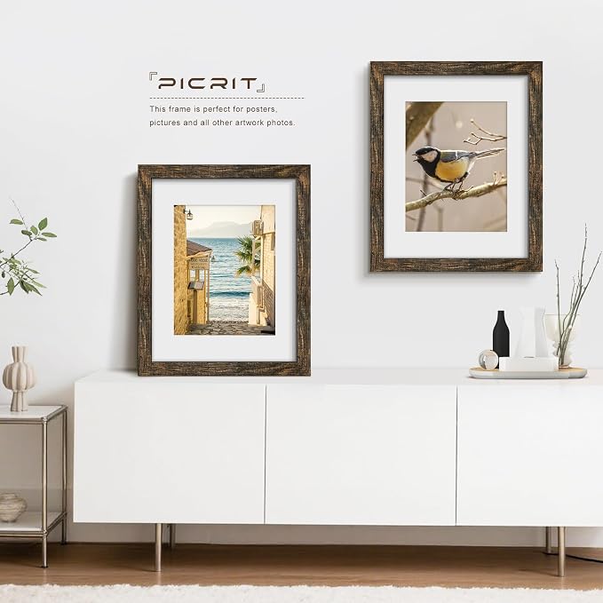 Picrit 16x20 Picture Frame 3 Pack, Wooden Brown Rustic Poster Frame, Display Poster 11 x 14 with Mat or 16 x 20 without Mat for Horizontal or Vertical Wall Mounting