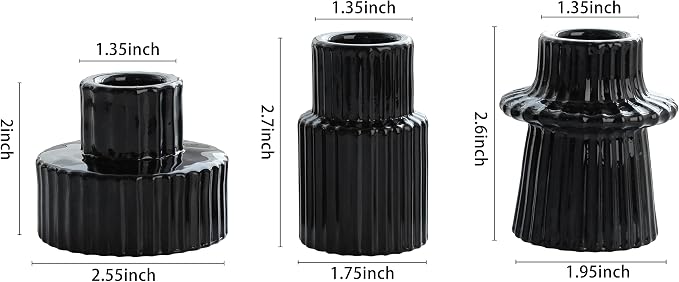 Vixdonos Taper Glass Candlestick Holders Tealight Candle Holders for Table Centerpieces, Wedding Decor and Dinner Party (3 Pcs, Black)