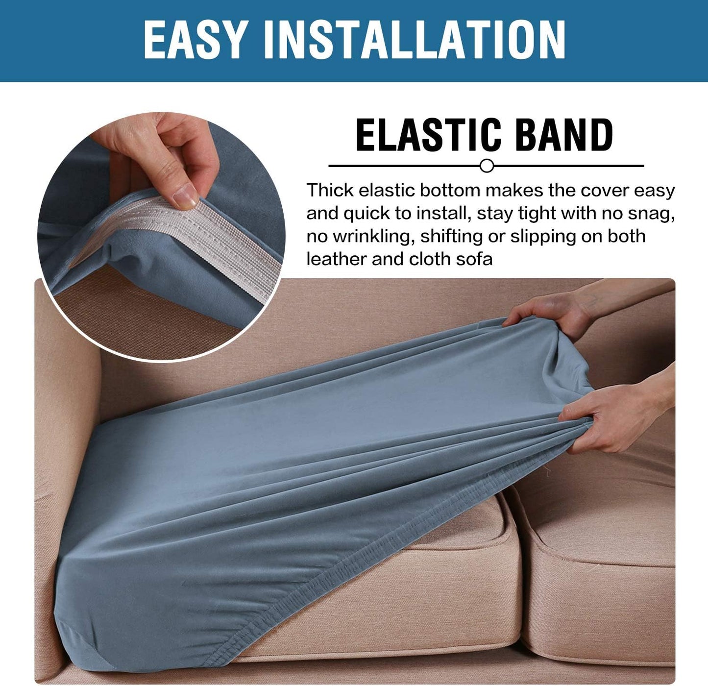 H.VERSAILTEX Velvet Stretch Couch Cushion Cover Plush Cushion Slipcover for Chair Cushion Furniture Protector Seat Cushion Sofa Cover (1 Piece Armchair Cushion Covers, Stone Blue)