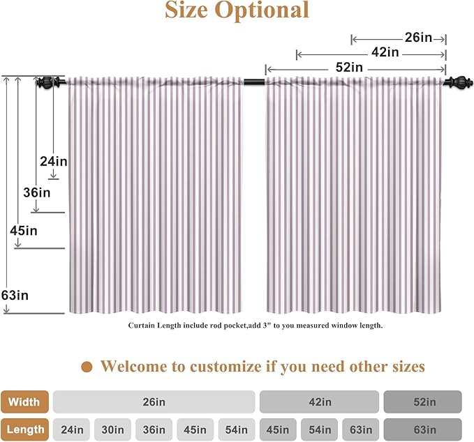 Renaiss 42 x 54 Inch Striped Kitchen Curtains for Windows Short Linen Texture Ticking Stripe Tier Curtains Small for Cafe Bathroom Basement Pinstripe Farmhouse Rod Pocket Window Drapes 2 Panels