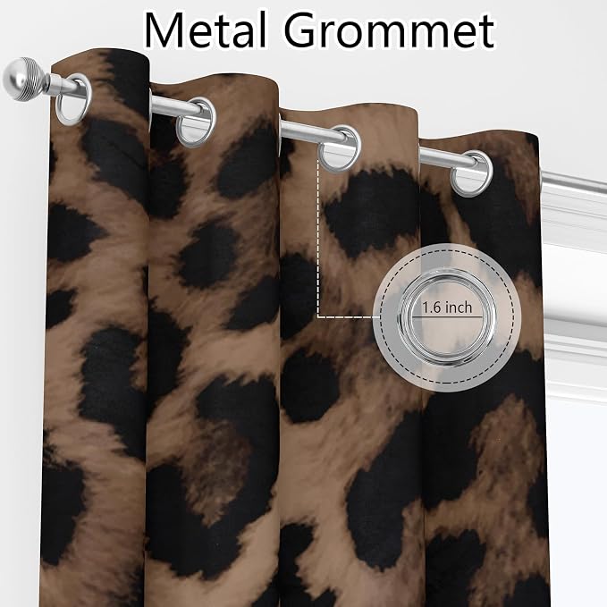 Sexy Leopard Print Blackout Curtains, Wild Animal Cheetah Print Brown Black Fur Window Drapes, Living Room Bedroom Decor 2 Panels 52x96 Inch