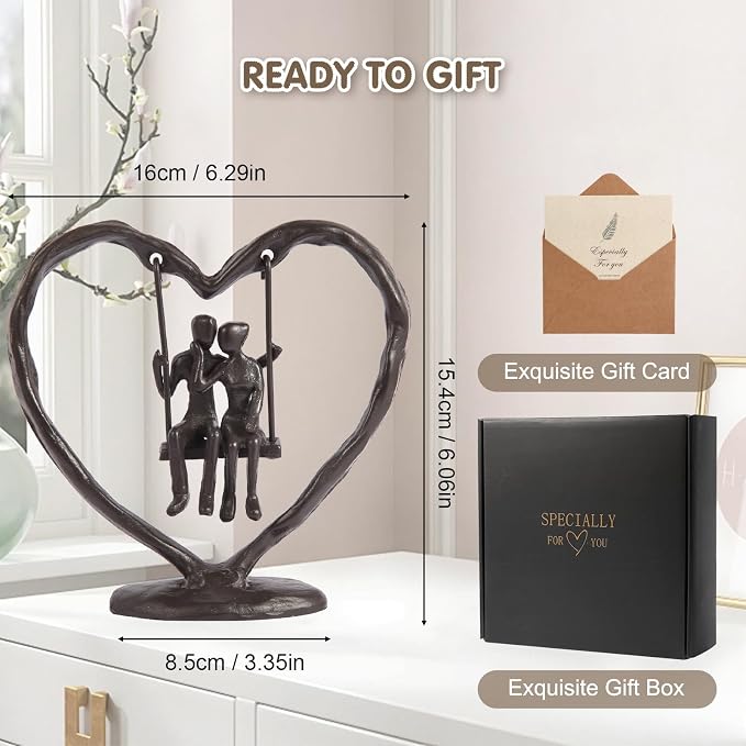 Iron Anniversary Wedding Gifts for Wife/Her/Him/Husband,Wedding Gifts for Couples,Birthday/Valentine's Day/6th Anniversary Keepsake,Handcrafted Iron Couple Statue Decor,Heart Sculpture/Figurine