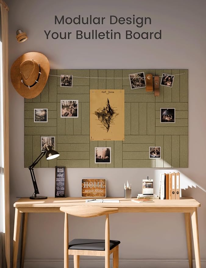 Fluxynara Large Felt Bulletin Board 48" x 36" Cork Board Alternative-12 Pack with 64 Safe Removable Adhesive Tabs, Cork Boards for Walls Cork Board for Home Office Classroom Pin Board -Olive Green