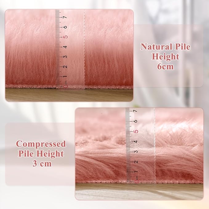 ORINOVA Round Rug 3ft Pink Small Fluffy Rug for Living Room Washable Shaggy Area Rugs for Bedroom Cute Room Circle Nursery Rug