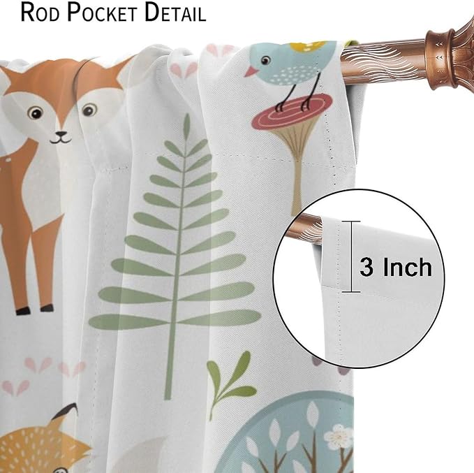 Nursery Safari Animals Curtains, Baby Boy Girl Kids Woodland Jungle Forest Lion Elephant Printed Curtains for Living Room Bedroom Window Drapes 2 Panel Sets63x72 Inch